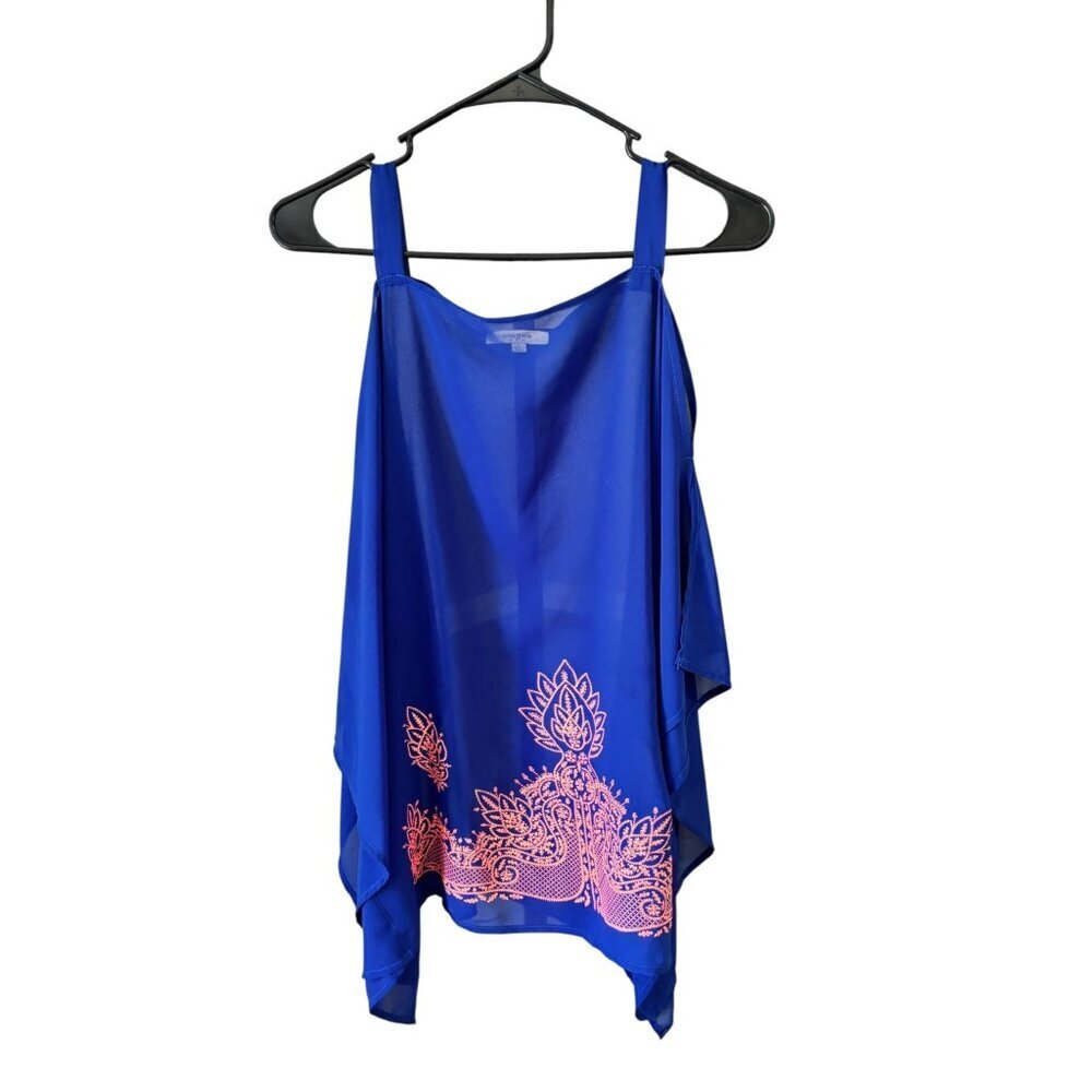 Umgee Women's Blue & Coral Cold Shoulder Top